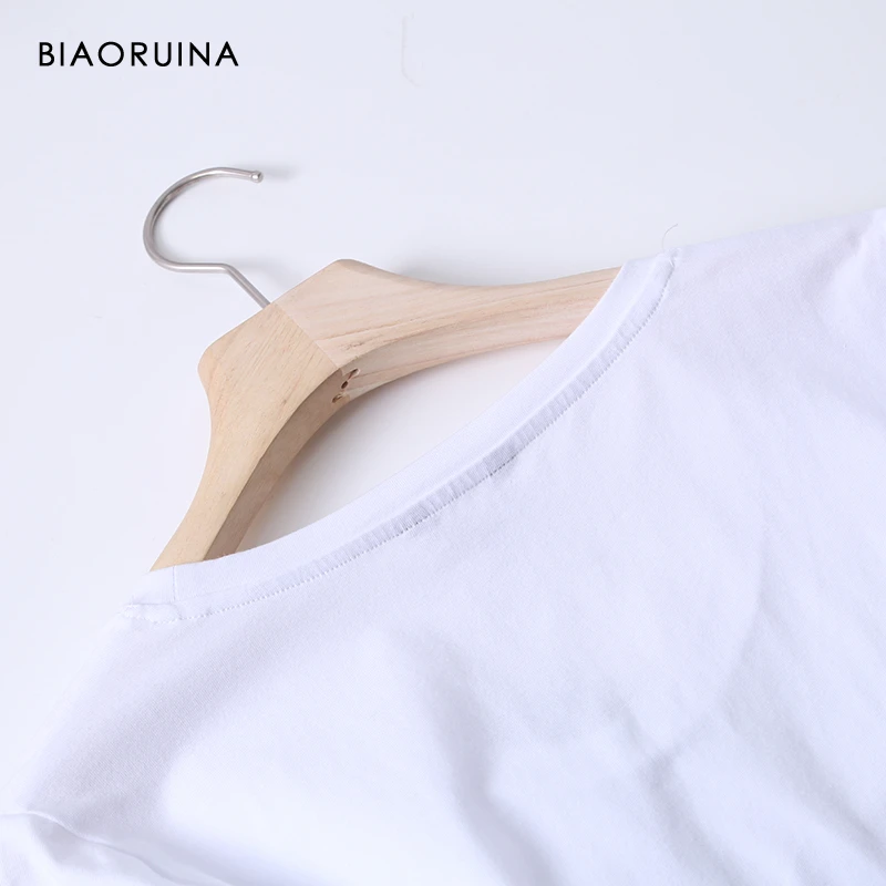 BIAORUINA Womens Cotton Basic All-match V-neck T-shirt Long Sleeve Korean Style Slim Everyday Tees Casual Tops