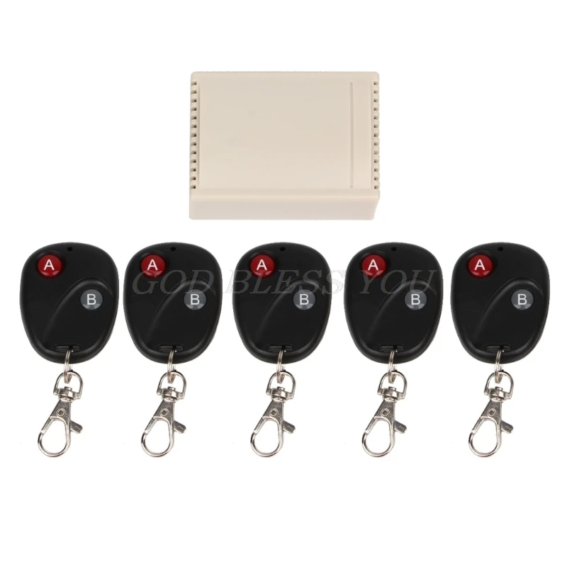 315/433MHz DC 12V 2CH RF Wireless Remote Control Switch System Receiver+ 5 2-Button Transmitters For Appliance Gate Garage Door