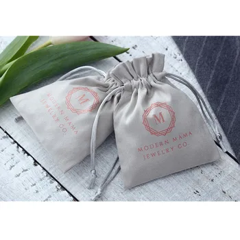 

50pcs Grey Flannel Jewelry Bags Cotton Velvet drawstring Pouches Gift Packaging for Wedding Travel Can Custom Logo