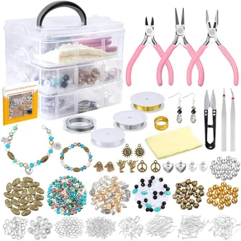 

Jewelry Making Supplies Kit with Beads Charms Findings Jewellery Pliers Beading Wire for DIY Necklace Bracelet Earrings