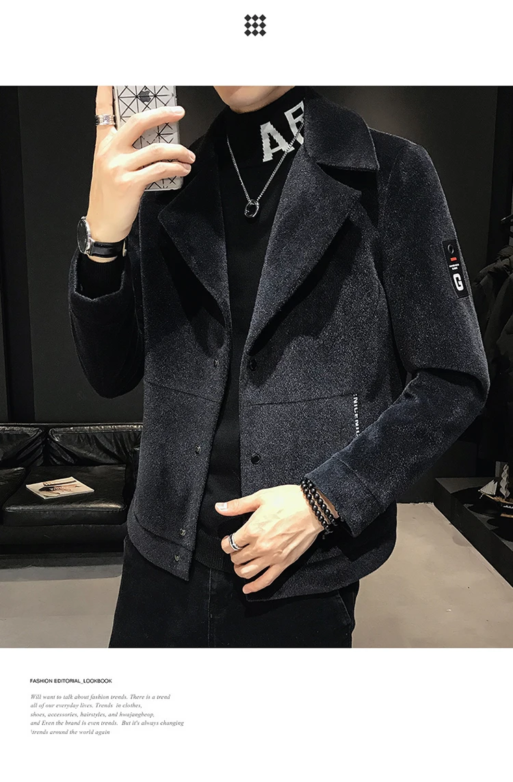 Зимнее повседневное шерстяное пальто, мужской модный деловой однотонный плотный тонкий ветровка, мужское шерстяное пальто, кашемировая Толстая куртка