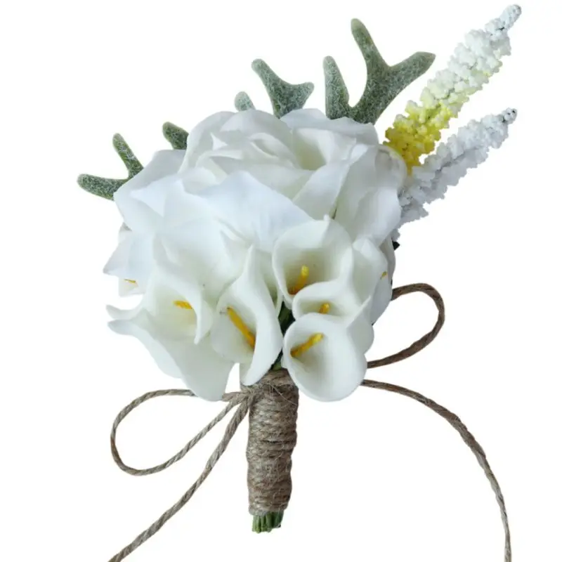 

Artificial Calla Lily Boutonniere Groom Groomsman Wedding Flower Corsage Brooch Pin Cute Antlers Decor Party Prom Suit Decor