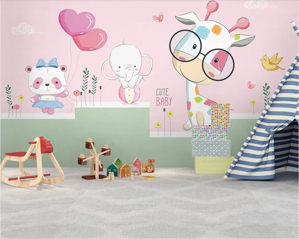 

Custom wallpaper Nordic simple small animal children's room decoration background wall painting waterproof material