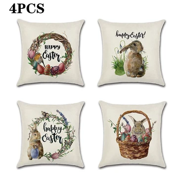 

Easter Rabbit Pillow Case Cotton linen Decorative Pillowcases Easter Egg Pillow Case Home Decor kussensloop almohada poszewka