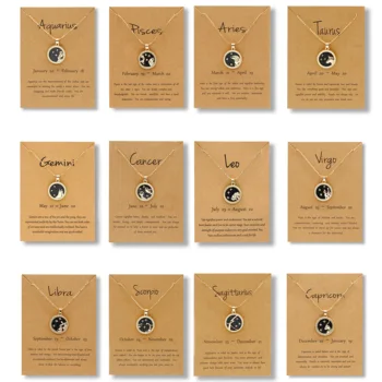 

Wholesale Drop Shipping 12 Horoscope Zodiac Sign Gold Pendant Necklace Leo Scorpio 12 Constellations Jewelry
