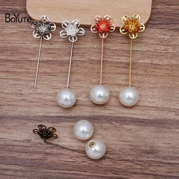 

BoYuTe (20 Pieces/Lot) 18*7MM Metal Flower Lapel Pin with Pearl Stopper Diy Handmade Brooch Pins Jewelry Accessories