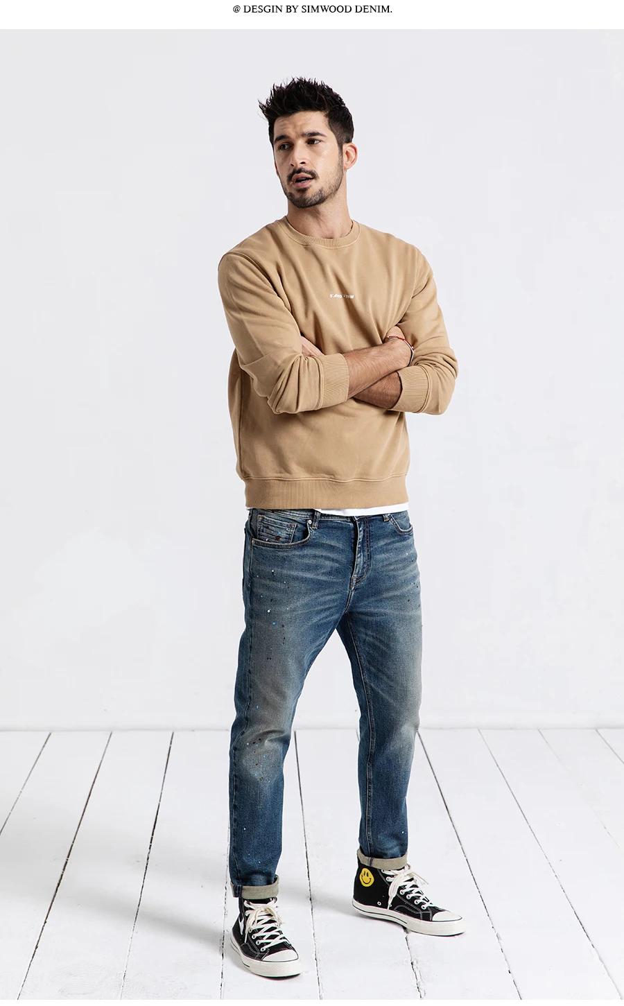 Мужское худи с вырезами SIMWOOD, модный повседневный пуловер с круглым вырезом и надписью, новая модель 190015 высокого качества на осень