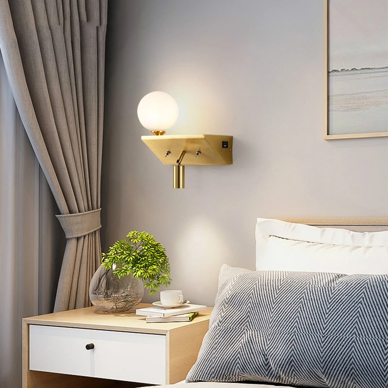 Schaar Bijbel vrijgesteld Nordic Copper Bedroom Headwall Lamp Living Room Double Headed Wall Lights  Modern Usb Socket For Bedside Mobile Phone Charging - Wall Lamps -  AliExpress