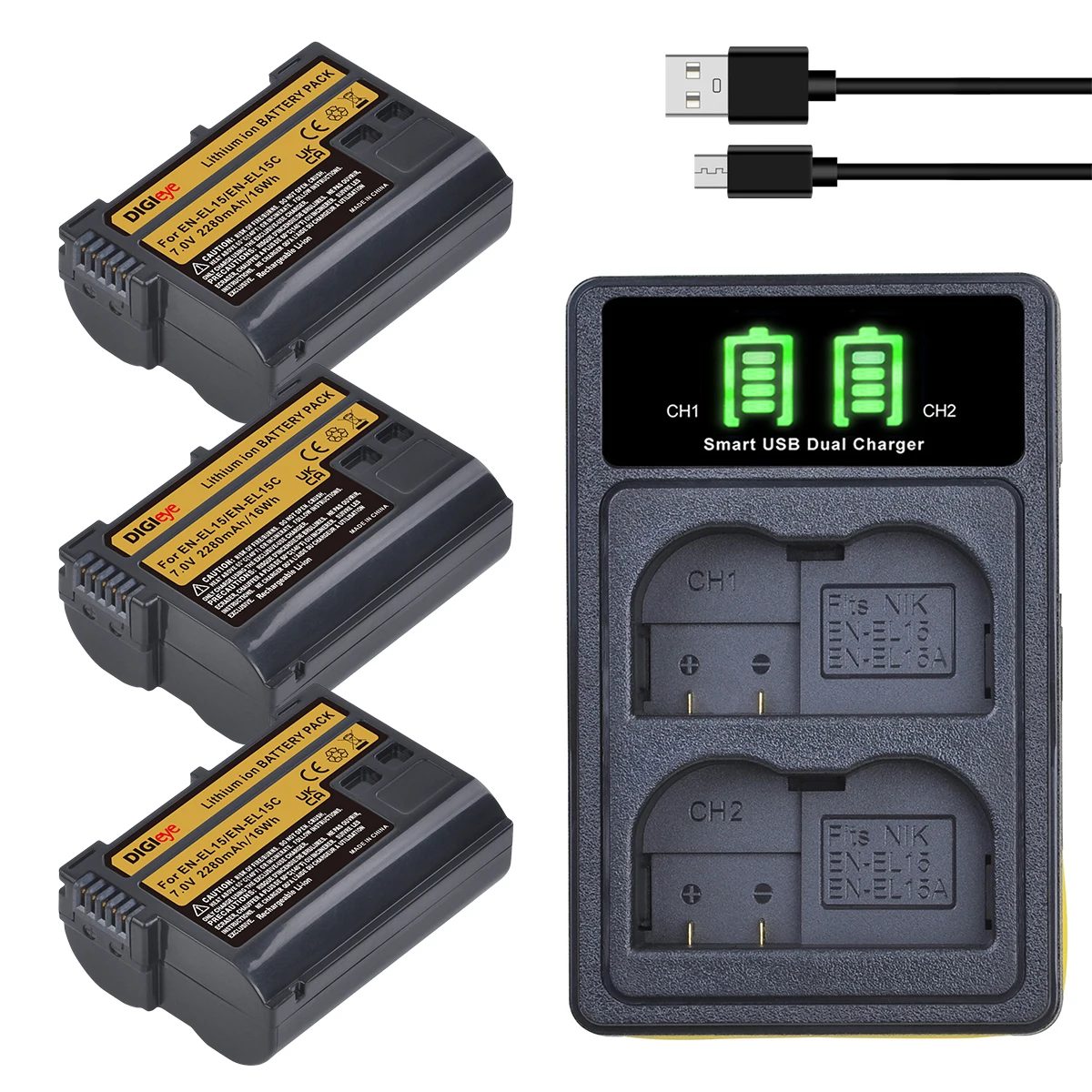 En-El15C Batteria Della Fotocamera/Doppio Caricatore Per Nikon En-El15C El15A El15B El15,Nikon Z5, Z6, Z6Ii, Z7, Z7Ii, Mh-25A, Ep-5B, V1, D800