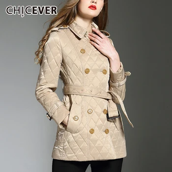 

CHICEVER Elegant Women's Parkas Lapel Collar Long Sleeve Slim Sashes Cotton Coats Female Autumn Winter Fashion New 2020 Clothes