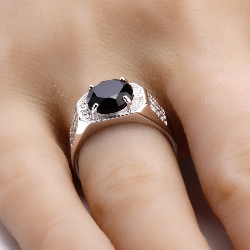 925 пробы Серебряное мужское кольцо с геометрическим черным большим CZ камнем простые кольца с прозрачным CZ для мужчин хорошее ювелирное изделие