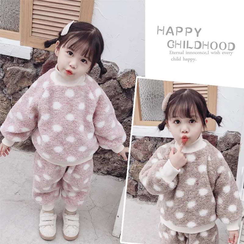 

2019 Winter New Style Korean-style Girls Wool Sweater plus Velvet Suit Children Imitation Rabbit Fur Two-Piece Set