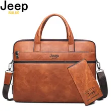 

JEEP BULUO Brand Man's Business Briefcase Bag 2pcs/set Split Leather Shoulder Bag Men office Bags For 14 inch Laptop A4 Causel