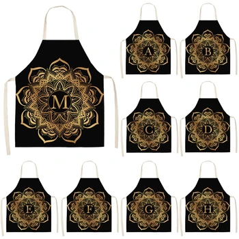 

1Pcs Golden Black Letters Pattern Cleaning Aprons Home Cooking Kitchen Apron Cook Wear Cotton Linen Adult Bibs 53*65cm WQL0202
