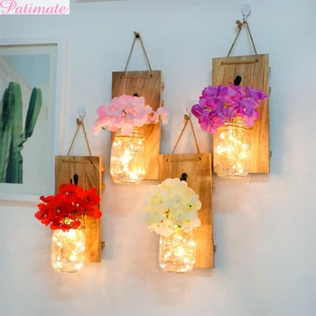 

PATIMATE Wedding LED Light With Artificial Flowers Rustic Wedding Wall Decor Battery Night Lights Set Wedding Party Decorations