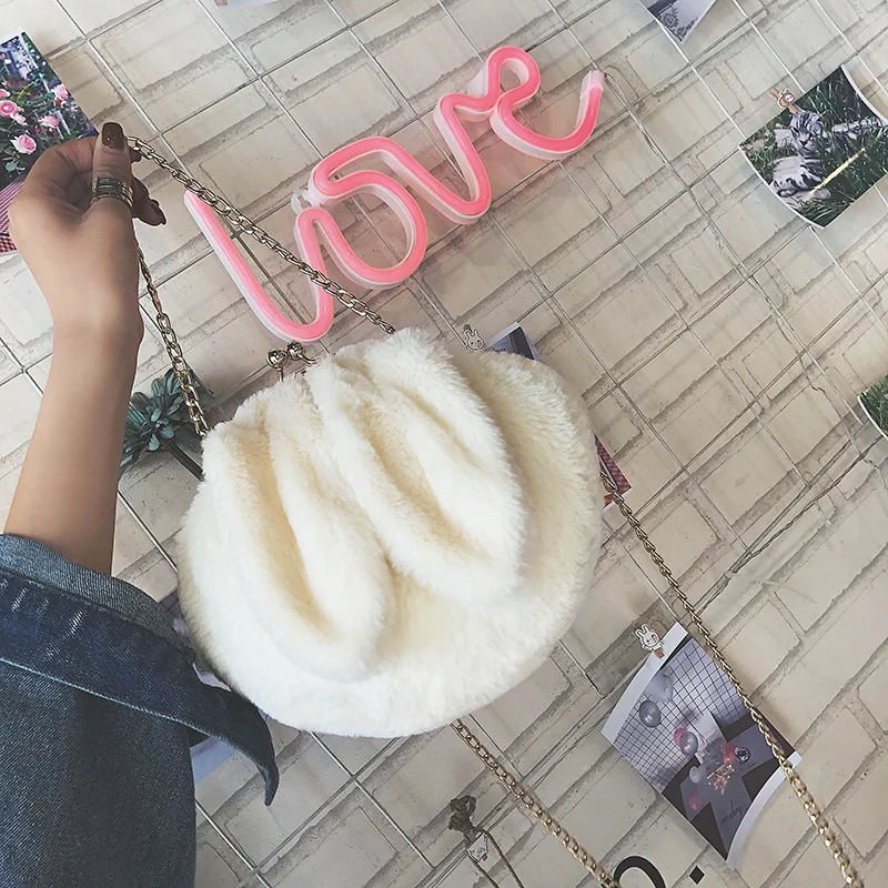 

New Style WOMEN'S Bag Fashion Rabbit Ears Maomao Bag Cute Clip Mouth Small round Bag Chain Shoulder Bag