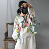 Women Ramie Printed Blouse Tops Female Vintage Print Ramie Latern Sleeve Shirts Ladies 2020 Spring Summer Ramie Shirt Tops 3