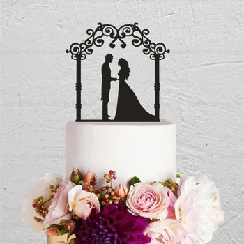 

New Romantic Bride Groom Cake Topper Acrylic Mirror Gold Couple Marriage Party Cake Decoration Supplies Wedding Gift Party Favor