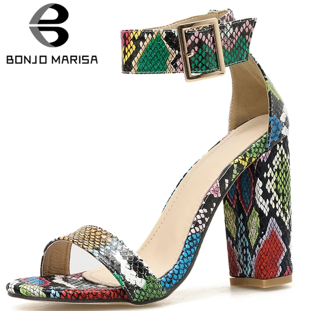 

BONJOMARISA 36-41 INS Hot Ladies Colorful Summer Sandals Fashion Snake Prints High Heels Sandals Women Party Sexy Shoes Woman
