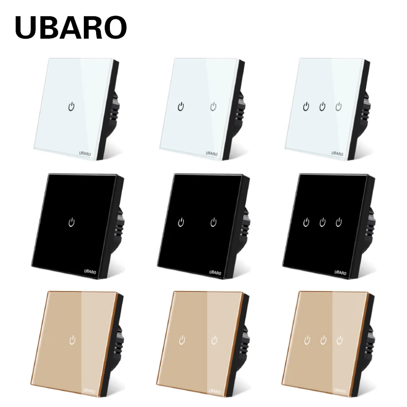 

UBARO EU White Crystal Glass Panel Light Touch Switch Wall Led Power Interruptor manette Interruttore Switches 1\2\3 Gang 220V