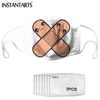 

INSTANTARTS Cartoon Band Aid Printting Mouth Mask Cover 7pcs PM2.5 Filter Cross Design Anit Haze Comfortable Masks For Women Kid