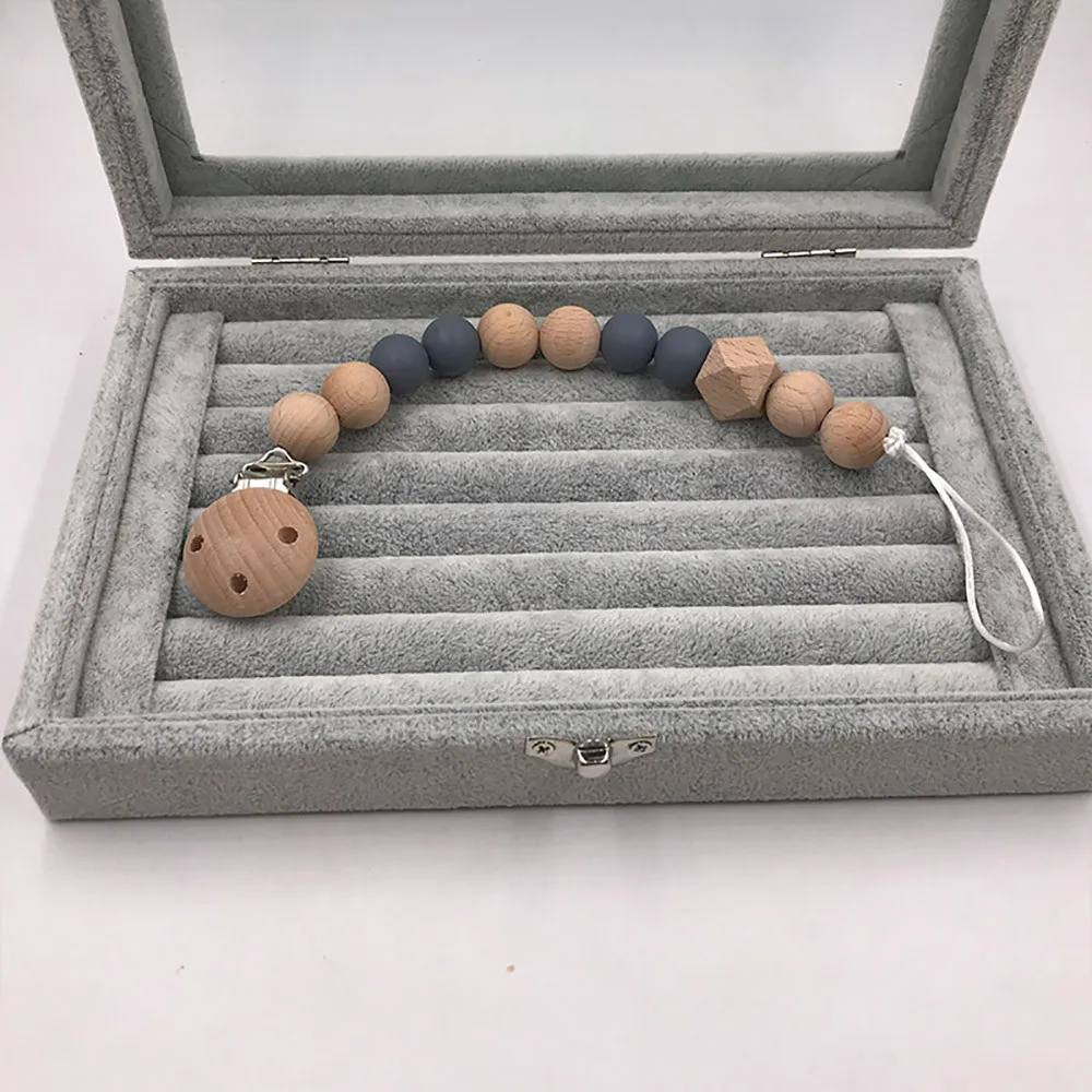 Baby Wood Beaded Pacifier Clip Chain Nipple Holder Infant Soother Teether Pacifiers Wooden Leashes& Cases Anti-Drop Rope