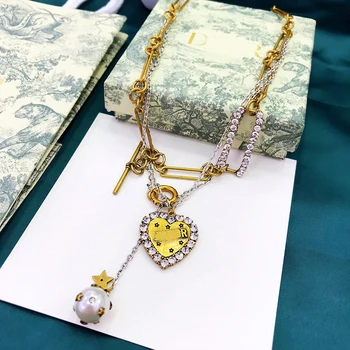 

New zircon pearl multilayer necklace European and American fashion charm ladies jewelry holiday gifts free shipping