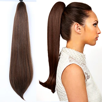 

Allaosify 24 Inches Claw Straight Synthetic Ponytail Clip in Drawstring Hairpieces for Women Hair Extension High Temperature Fib
