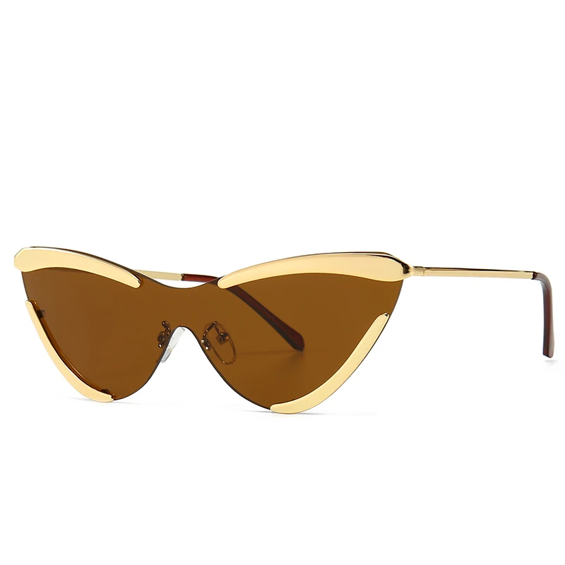 Женские сексуальные солнцезащитные очки кошачий глаз, итальянский бренд, дизайнерские маленькие цельные солнцезащитные очки без оправы, модные очки «кошачий глаз», синие желтые оттенки - Lenses Color: C2 Gold Tea