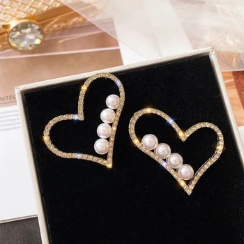 

Korean Earrings Fashion Jewelry Rhinestone Love Big Earrings Simulation Pearl Earrings Oorbellen Earrings For Women Brincos