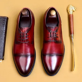 

Luxury Classic Mens Oxfords Dress Shoes Genuine Cow Leather Formal Office Shoes Pointed Toe Lace Up Wedding Party Shoes Men A155