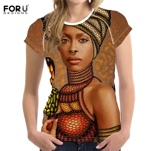 HK4193BV FORUDESIGNS/футболки для женщин красочные африканские queen Girl Face Art экзотические этнические стильные летние футболки для девочек повседневные футболки - Цвет: HK4193BV