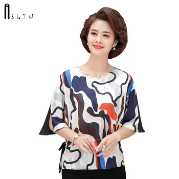 

ASLTW Chiffon Blouse Spring Short Sleeve Women's Shirt New Plus Size Retro Top Thin Casual Loose Geometric Woman Blouse