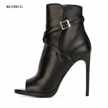 

MAIERNISI Women's Boots model ladies shoes New pattern superstar 12CM Stiletto heels Short boots winter Nightclub 3-10 11