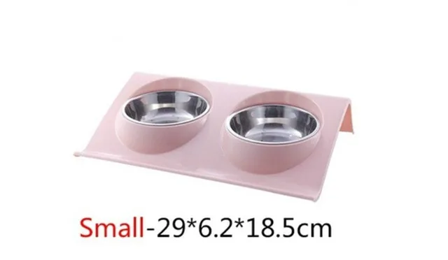 PINK S Двойная миска для домашних животных из нержавеющей стали, станция для кормления, миски для воды, миски для кормления, решение для собак, кошек, принадлежности - Цвет: PINK S