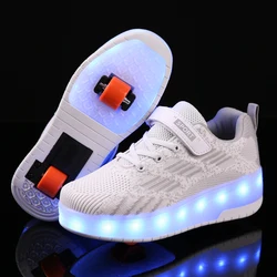 Kids LED usb charging roller shoes glowing light up luminous sneakers with wheels kids rollers skate shoes for boy girls