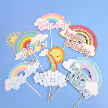 

Cake Topper Rainbow Cake Flag Happy Birthday Cake Topper Dessert Decoration for Birthday Party Lovely Gifts