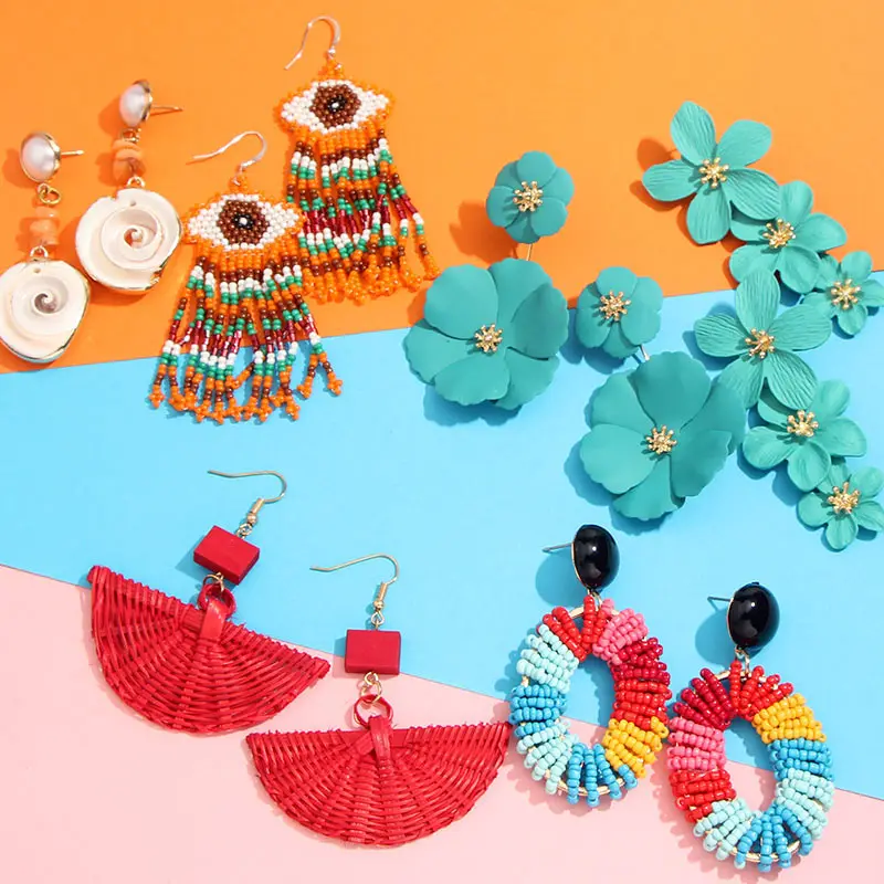 

Flatfoosie 2019 Trendy Flower Drop Earrings for Women Statement Handmade Bohemian Beads Tassel Fringe Dangle Earrings Jewelry