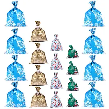 

20 Pcs Christmas Candy Bag Gift Bags Goodies Pouch Plastic Drawstring Gift Bag