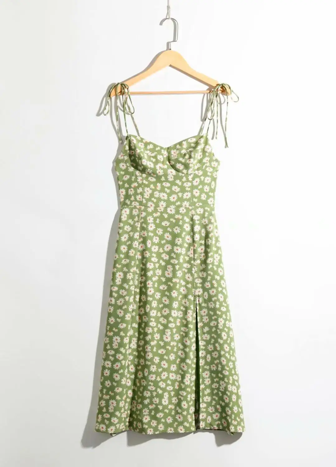 DR5538 green N523 Bazaleas элегантное регулируемое платье на бретельках, vestido, Франция, шикарный зеленый принт с ромашками, женское винтажное платье-миди с разрезом, женское платье - Цвет: DR5538 green N523