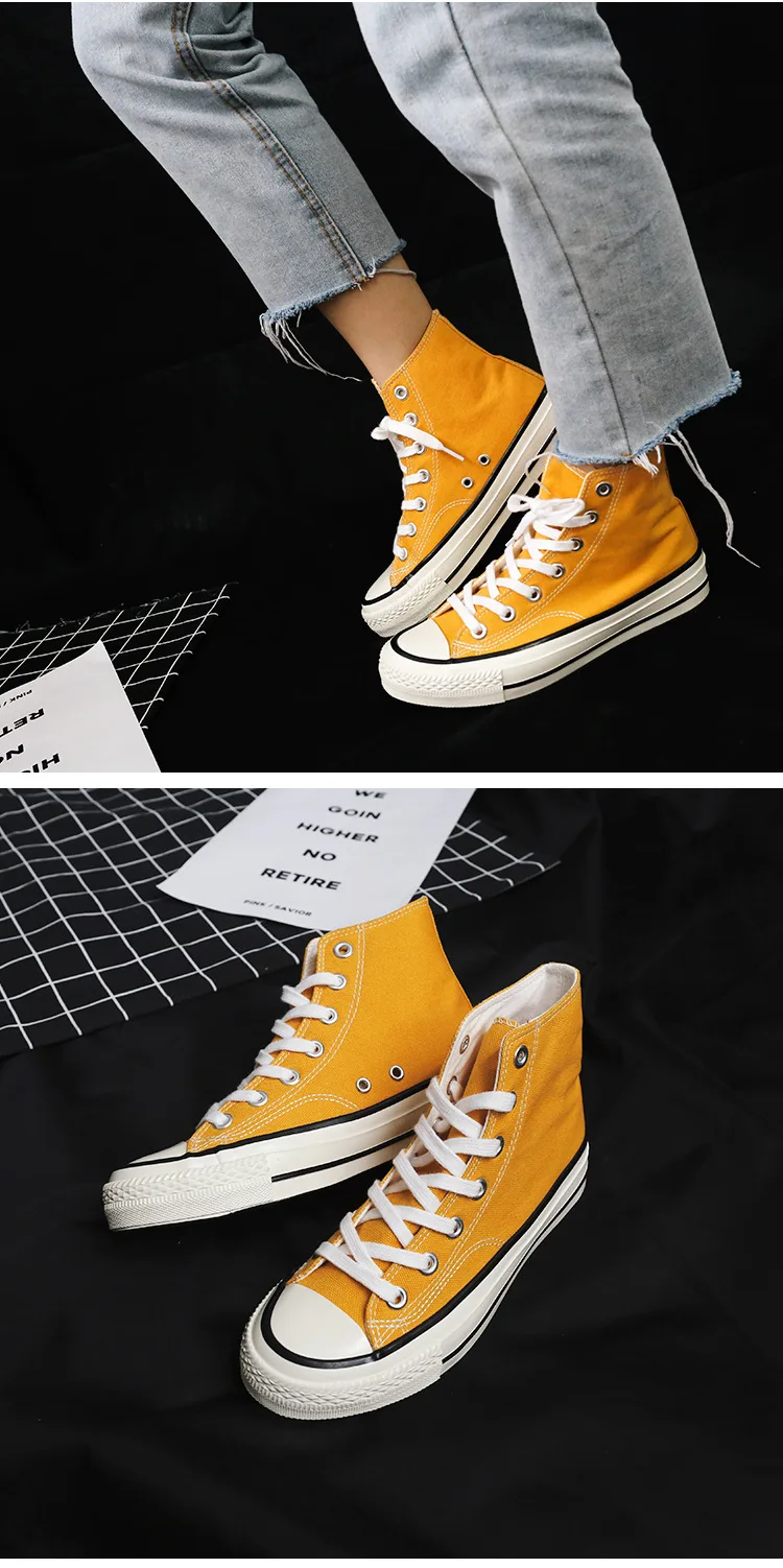 Emperor Step yuanjian Ryan Vulcanized Shoes Base-Hight-top WOMEN'S Canvas Shoes Solid Color Casual Classic Engraved