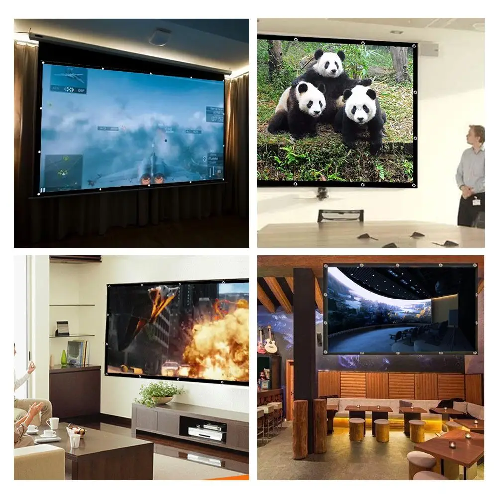 16:9 72" 84" 150" Projector Screen Milk Silk Portable Folding Curtain 16 Hooks Anti-crease Movie Screen For Home Office Outdoor