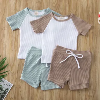 

Toddler Infant Baby Girls Boys Kids Clothes Short Sleeve T-shirt Tops + Striped Bowknot Shorts 2pcs Outfits Summer Sports Set