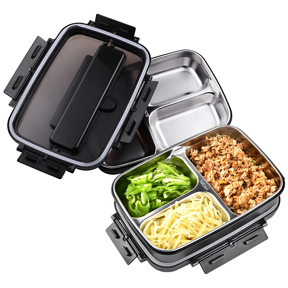 Портативный 304 Нержавеющая Сталь Bento коробка с 3 отсеками Ланч бокс герметичный