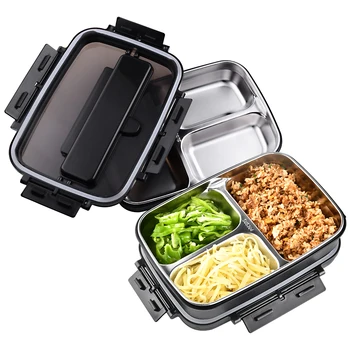 

Portable 304 Stainless Steel Bento Box with 3 Compartments Lunch Box Leakproof Microwave Heating Food Container Tableware Adults