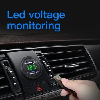 

12V USB Socket Car Charger With Voltmeter Digital Intelligent Mobile Phone Quick Charger LED 12V to 5V USB Dual Car Charger