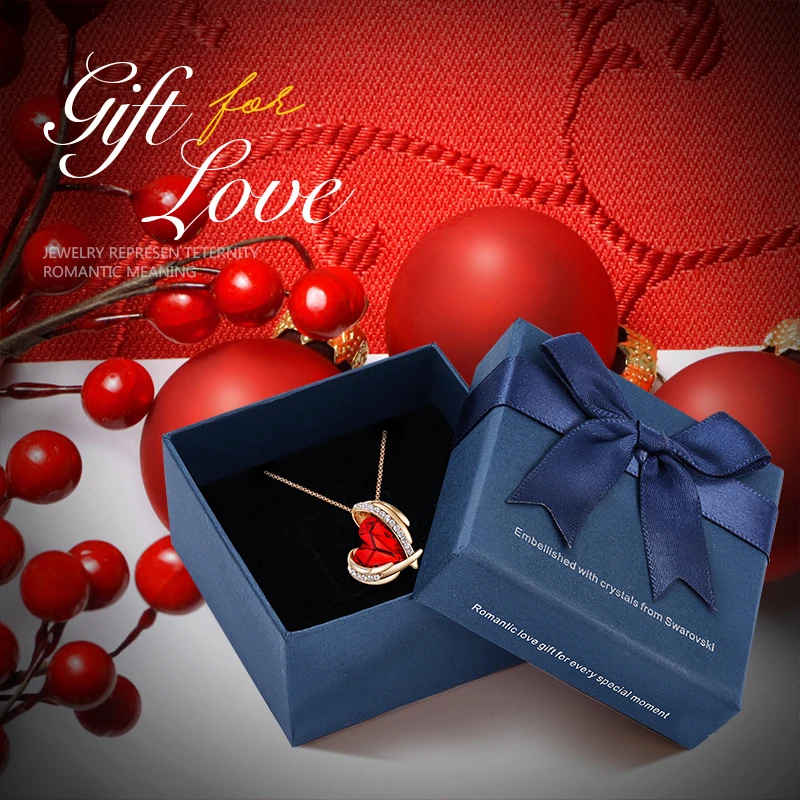 Red box CDE кулон ожерелье украшено кристаллами от Swarovski сердце ожерелье Розовые украшения в форме ангелов розовое золото ювелирные изделия Мама Ожерелье - Цвет камня: Red box