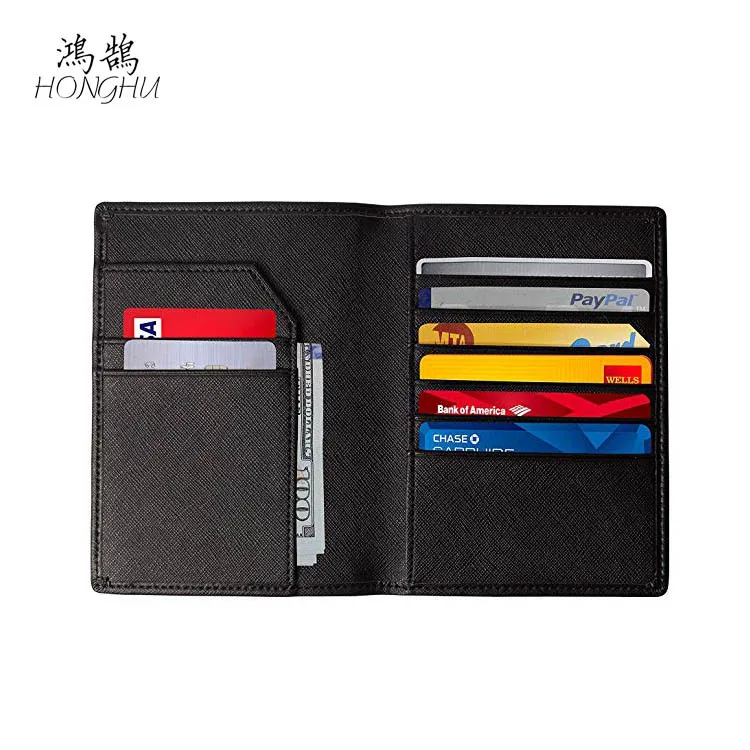 

Passport Holder RFID Genuine Leather Passport Document Bag Multi-functional Wallet Cross Pattern Cowhide Passport Wallet