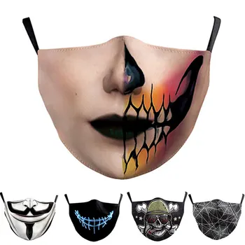 

2Pcs Adult Unisex Funny Print Face Fabric Masks Adjustable Mouth Cover Washable Reusable Protection Washable Mask Anti Dust