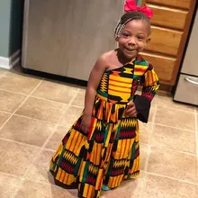 Платье в африканском стиле на плечо по диагонали для маленьких девочек вечерние платья Дашики костюмы на Хэллоуин, платья для детей, подарки для девочек